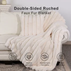 Custom Faux Fur Blanket Thickened Double-Sided Ruched Rabbit Faux Fur Throw Blanket for Sofa Bed Office