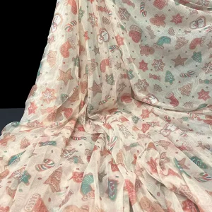 Custom Festive Printed Polyester Mesh Tulle Fabric Lightweight Sheer for Party Dresses Skirts Stage Costumes Decoration