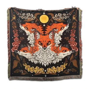 Custom Five Foxes Jacquard Tassel Throw Cotton Blend Modern Lightweight Portable Folded Decorative Woven Tapestry Blanket