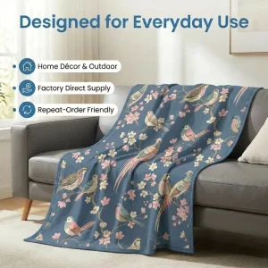 Custom Flannel Fleece Throw Blanket 210GSM Solid Floral Printed Eco Friendly Soft Warm for Sofa Bed Home Decor Gift