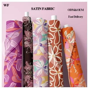 Custom Floral Digital Printed Fabric Silky Shiny Stretch Satin Silk Fabric for Women All Season Garment Fabric