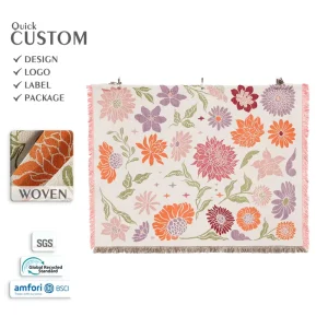 Custom Floral Home Decor Tapestry Blanket Low MOQ Personalized Custom Design Eco-Friendly Durable Jacquard Woven Blanket