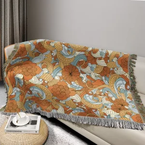 Custom Floral Jacquard Woven Cotton Tapestry Blankets Portable Modern Airplane Throw