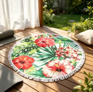 Custom Floral Print Microfiber Round Beach Towel Absorbent Quick Dry High Quality Beach Towel