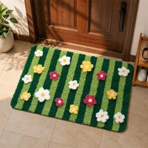 Custom Flower Design Anti slip Bath Mat Water Absorbent Fast Dry Drying Mat Foldable Bath Floor Mat