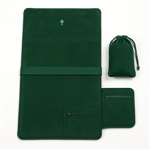 Custom Foldable Green Suede Prayer Mat with EVA Anti Slip Bottom Portable Travel Islamic Sajadah OEM Supplier