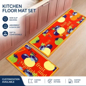 Custom Fruit Print Kitchen Mat Set Stain Resistant Kitchen Floor Mat Non Slip Quick Dry Mat for Kitchen
