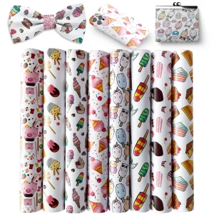 Custom Full Printing Cartoon Dessert Painting Decorative Fabric for Phone Case Bow Waterproof PU Synthetic Vinyl Leather Sofa
