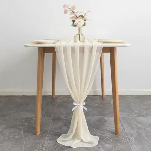 Custom Gauze Table Runner Set Wrinkled Texture Chiffon for Wedding Banquet Event Decor Supplier