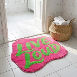 Custom Geometric Letter Design Apartment Decor Microfiber Bath Mat Funny Tufted Area Rug With Slogan