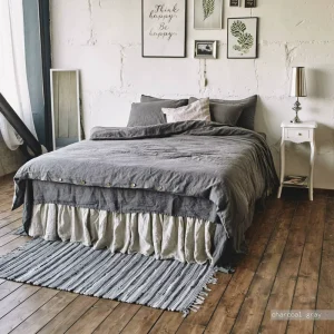 Custom Gray Handmade Linen Duvet Cover Set King Queen Size Natural Organic Bedding