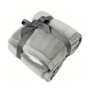 Custom Grey Sherpa Blanket Double Layer Warm Soft Thick Reversible Flannel & Warm White