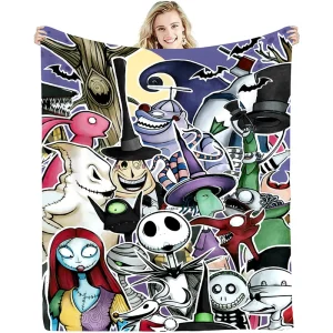 Custom Halloween Black Spooky Skeleton Throw Blanket Halloween Cozy Soft Lightweight Fuzzy Plush Fleece Blankets and Throws