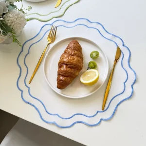 Custom Handmade Round Floral Embroidered Place Mat for Weddings Dinner Plates and Airplanes Cloth Napkins Plain Style