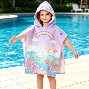Custom Heat Transfer Printing Kids Poncho Beach Towel Ventilate Beach Surfing Soft Terry Cloth Bathe Children Hooded Bath Towel
