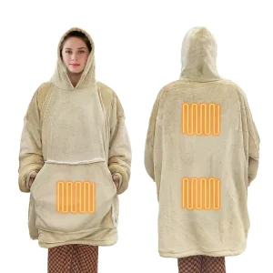 Custom Heating Flannel Sherpa Electric Heated Hooded Hoodie Warmer Wearable TV Blanket