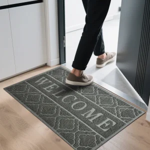Custom Heavy Duty PVC Loofah Area Rug Solid Durable Modern Style Washable Door Mat for Outdoor Entrance Home or Hotel Use