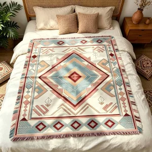 Custom Heavy Yarn Dyed Jacquard Woven Raschel Throw Blanket Geometric Fringed Cover for Bedroom and Sofa