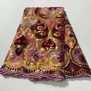 Custom High End African Sequins Fabric for African Women’s Dress Colorful Sequined Lace for Dress