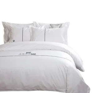 Custom High End Hotel Bedding Pure Cotton Four Piece Set Linen White Brocade Satin Weave Quilt Cover Duvet Cover