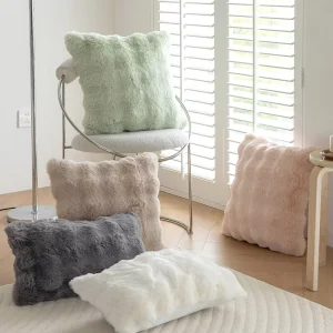 Custom High Pile Faux Rabbit Fur Fabric Tufted Vintage Pattern Luxury Square Zipper Closure Throw Pillow Removable Decorative