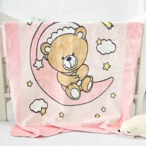 Custom High Quality Bear Moon Cartoon Winter Raschel Baby Blanket for Newborn