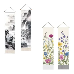 Custom High Quality Long Vertical Wall Hanging Tapestries Printed Design with Tassels for Bedroom and Living Room