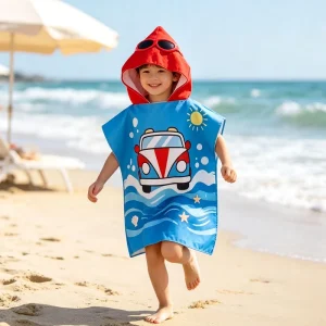 Custom High Quality Seaside Swim Surf Ponchos Portable Wearable Kids Bath Towels Cartoon Hooded Beach Towel Poncho
