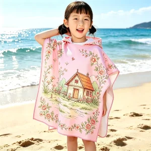 Custom Hooded Kids Beach Towels Hooded Cloak Bathrobes Swimming Beach Quick Drying Bath Robe Microfiber Children Poncho Towel