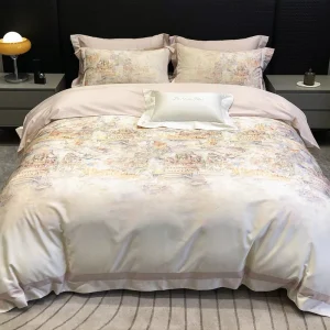 Custom Hotel High Quality Printed Duvet Cover 4 Piece Set Queen King Size Lyocell Ten-cel Cotton Luxury Bedding Sets