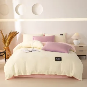 Custom Hotel Home Contrasting Colors Sheet Pillowcase Duvet Cover Set Queen King Size Washed Cotton Luxury Bedding Set