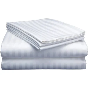 Custom Hotel Linen White 100% Cotton 3cm Strip Flat Sheet Bed Sheet for Homestay Apartment