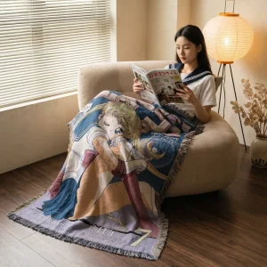 Custom Jacquard Anime Woven Blanket 130x160cm Sofa Throw Bedspread Wall Decor Picnic Camping Home Textile Poly Cotton