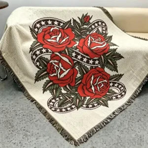 Custom Jacquard Cotton Double Embroidered Woven Throw Tassel Tapestry Blankets Solid Your Own Artwork