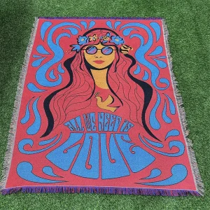 Custom Jacquard Tapestry Bohemian Style Eco-Friendly Washable Travel Wall Hanging Woman Woven Throw Blanket with Fringe