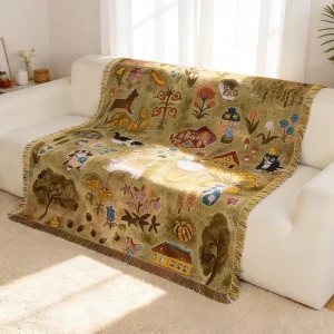 Custom Jacquard Throw Blanket Style Woven Tapestry with Cartoon and Animal Pattern