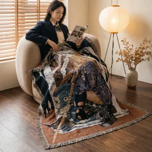 Custom Jacquard Woven Blanket Anime Art 130x160cm 4.3×5.2ft Couch Cover Home Decor Picnic Camping 1pc MOQ
