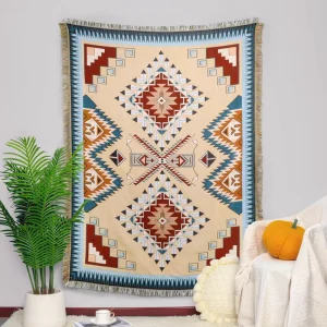Custom Jacquard Woven Cotton Polyester Throw Blanket Bohemian Tapestry 130CM*160CM for Room Decoration