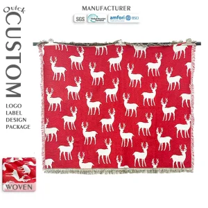 Custom Jacquard Woven Tapestry Throw Blanket Christmas Cartoon Decorative Sofa Blanket for Home Decor