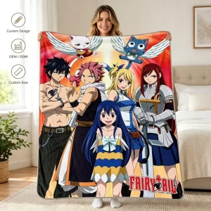 Custom Japanese Shonen Anime Flannel Fleece Throw Blanket Soft OEM ODM Bed Cover Custom Pattern Size Sofa Nap Anime Fan