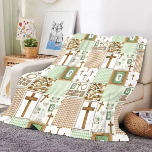 Custom Jesus Print Flannel Blanket Soft Christian Religious Throw Patchwork Design Cozy Fleece Blanket for Bed Sofa Home Decor