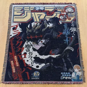 Custom Jump Anime Jacquard Woven Throw with Tassel Recycled Cotton Outdoor Picnic Tapestry Blanket