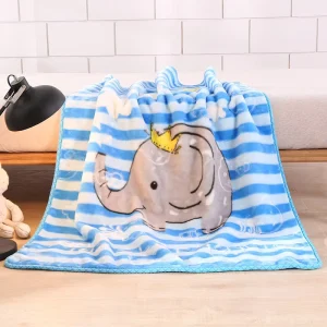 Custom Kids Winter Raschel Blanket Blue Elephant Super Soft Thick Double Fleece Flannel Children Baby Blankets for Winter
