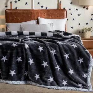 Custom King Size Reversible Dark Blue Geometric Star Printed Christmas 3-8kg Korean Spanish Mink Raschel Fleece Blanket