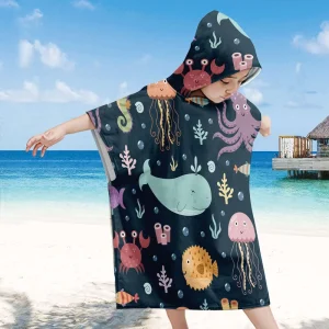 Custom Knitted Sports Modern Microfiber Kids Children Surf Hooded Poncho Beach Towel Quick Dry