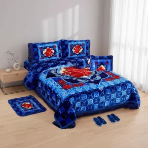 Custom LOGO 10PCS Modern Knitted Polyester Filled Raschel Blanket Set King Size Embossed Bedding Set with Matching Carpet for Winter