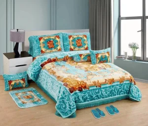 Custom LOGO 10PCS Raschel Blanket Set King Size Embossed Bedding Set with Matching Carpet for Winter