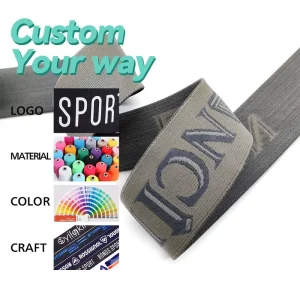 Custom LOGO Jacquard Elastic Webbing Designer Embossed Debossed Elastic Printing Band Polyester Nylon Rubber Tape For Clothing