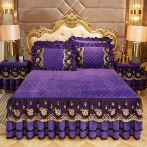 Custom Lace Design Homes Textile Polyester Fabric Quilt Cover Bed Sheet Bed Skirt Set
