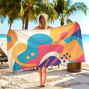 Custom Large Modern Sand Free Ultra Absorbent Eco Friendly Quick Dry Cotton Microfiber Geometric Pattern Beach Towel for Travel